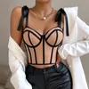 Heliar Femmes Été Lace Up Bretelles Crop Tops Patchwork Stripe Sexy Débardeur Plage Camis Streetwear Tube Tops Printemps r9Gq #