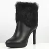 Dress Shoes Winter Warm Fur Women Genuine Leather Thin High Heels Platform Pumps Female Top Round Toe Ankle Boots