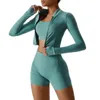 Nclagen Women Sportwear 3 Piece Set Yoga Top Jacket Pants Leggings Sports Bra Scrunch Shorts Gym Träningskläder Fitn Suits E07Z#