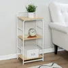 Hooks 3-Tier Wood And Metal Small Shelf White & Natural Living Room Plant Display Rack Filing Cabinet Kitchen Storage Bookshelf