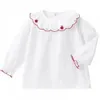 Clibeso Schattige Baby Meisjes Borduren T-shirts Lente Herfst Lange Mouw Kinderen Meisje Geruite Blouse Tops Peter Pan Kraag Bloemen S 240318