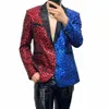 gold Red Blue Stitching Sequins Blazer Jacket Men Bar Singer Nightclub Performance Sequined Tuxedo Banquet Blazers Plus Size y2TT#