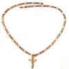 24K Solid Yellow Gold GF 6mm italiensk Figaro Link Chain Halsband 24 Kvinnor Herr Jesus Crucifix Cross Pendant286C