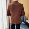 2023 Spring Cord Blazers Men British Style podwójnie piersi kurtki busin kombinezony ślubne swobodne towarzyskie pana młode odzież 736c#