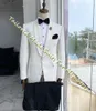 wedding Dres White Jacquard Blazer Black Trousers Sets 2 Pieces Groom Tuxedo Formal Ocns Clothing Busin Style Costume 69NZ#