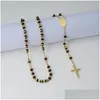 Colares Pingente Fine4U Aço Inoxidável Rosário Branco Preto Grânulos Colar Católico com Metal Virgem Maria Jesus Crucifixo Drop Delive Otpun