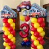 Gravestones 1Set Fireman Party Fire Truck Balloons Diy Spiral Ornaments Disponibel bordsartiklar Kids Birthday Party Decor Home Supplies