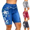 faux Denim Jean Shorts Mulheres Calças Plus Size Skinny 3d Imprimir Casual Jeggings Sexy Astic Imitati Jeans Vintage Streetwear w18h #