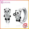 Boucles d'oreilles créoles Panda noir pour femmes, cercle mignon, couleur argent, mode polyvalent, bijoux d'oreille, cadeaux