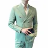 Blazer + pantalon printemps Busin costumes décontractés uniforme hommes Streetwear 2 pièces ensemble vêtements de sortie hommes Double boutonnage Dr R1I3 #