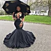 Sexy Black Girls Prom Dresses Black With Gold Lace Elegant Long Sleeve Mermaid Evening Dress Illusion Front Dinner Night Formal Party Gowns Vestios De Fiesta 2024