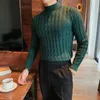 メンズTシャツのねじれかぎ針編みの編み男性贅沢ニットウェア2024春のファッションソリッドスリムタートルネックセーターメンズ長袖ニットトップス