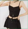 Y2K Womens Clothing Spring Summer Female Sexy Polyester Skirt Women Slim Mini Kawaii Black Chansup Laceup فوق الركبة 240328