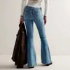 Jean taille moyenne évasé pour femme, pantalon en Denim doux et extensible, rétro, fermeture à boutons, ceinture incurvée, Slim à la cuisse