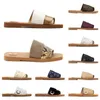 Famoso Cloe Designer Canvas Chinelos Mulheres Sandálias Woody Mule Flat Sandels Slides Senhoras Sapato Beach Coat Sandales Mulher Luxuosa Sandálias Tamanho 35-42