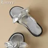 Slippers Open thick sole jacket with half slider 2023 summer new bow gold silver flat bottomed casual womens sandals H240328