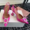 Scarpe eleganti firmate di lusso décolleté con cinturino in raso di cristallo da donna diamanti con fibbia in strass sandali in pelle con punta a punta e tacco alto 36-41