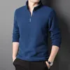 Polaire hommes automne hiver t-shirts fermeture éclair demi-col haut solide épaissir chaud mode décontracté mâle vêtements à manches longues hauts 2023 240315