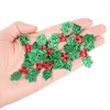 Party-Dekoration 100pcs Mini Glitter Grüne Holly Blatt Red Berry Weihnachtsschmuck Künstliche Blätter Kleber DIY Art Stoff Accessoires