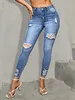 Jeans skinny déchirés bleus, jeans serrés slim fit hautement extensibles, jeans en denim pour femmes d7Sh #