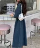 Casual Dresses Vintage Long Sleeve Slim midja Kvinnor Midlängd Jeans Dress 2024 Spring Fashion Female Single-Breasted A-Line Denim S904