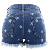 Fi Tassel Otwory Dżinsy Krótkie kobiety Summer High Street Star Print Mid Wase Dżinsy Denim Spods Summer Chic Korean Denim Shorts H8NQ#