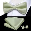 Bow Ties Hi-tie Jacquard Solid Green Butterfly Silk Men Tie Hanky ​​Cufflink Preted Bowtie na męskie przyjęcie weselne biznesowe