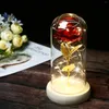 Fleurs décoratives fleur artificielle Rose rouge conservée dans un dôme de verre avec lumière LED cadeau romantique pour anniversaire de mariage