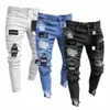 белые рваные джинсы скинни с вышивкой мужские Cott Stretchy Hole Slim Fit джинсовые брюки в стиле хип-хоп повседневные джинсы для мужчин спортивные брюки t4nE #