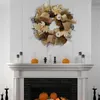 Flores decorativas grinalda de outono decoração pendurada abóboras brancas e frutas fita de linho colheita para porta da frente casa de fazenda parede externa