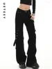 Jeans femininos ueteey preto americano retro cintura alta flare calças magras moda calças y2k casual 2024 magro denim carga