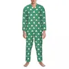 Hemkläder pajamas män shamrock mönster sömn nattkläder prickar tryck 2 stycken casual pyjama set långärmad söt mjuk överdimensionerad kostym