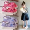 Sandals Fashionable Girls Casual Sandals 6-12 Year Old Girls Soft Sole Anti slip Quick Drying Beach Shoes Breathable Solid Childrens Princess Shoes Q240328