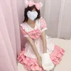 Student Lolita Cosplay Costumes Kawaii Cat Paw Pink Bow Arp Maid Outfits koronkowe marszczenia print impert dr Japanese Clothing U2J3#