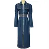 Vestidos casuais jeans trench coat moda mulheres vestido 2024 primavera lapela solta cintura elástica longa denim