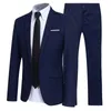 men Gentleman Suit 2Pcs Formal Uniform Lg Sleeve Lapel Blazer Jacket with Pants Office Meetings Busin Wedding Party Outfits W37B#