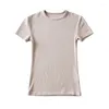T-shirt à manches courtes et col rond pour femme, haut court et moulant, décontracté, couleur unie, été, 2024