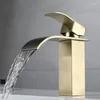 Waschbecken Wasserhähne Wasserfallbecken Wasserhahn Deck montiert Edelstahl Goldhahn kaltes Wassermischer Waschtisch Gefäß