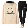 woman Tracksuit 2 Piece Set Winter Warm Hooded Pullovers Sweatshirts Female Jogging Tops Or Black Pants Clothing Sports Outfits D2kg#