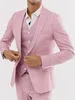 Ternos de casamento de verão de linho rosa para homens Slim Fit Fi Noivo Smoking Personalizado 3 peças Jaqueta + Calça + Colete Terno Masculino F9GL #