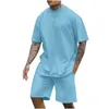 Mode Effen Tweedelige Pak 3D Mannen Korte mouwen Oneck T-shirts En Shorts Outfits Zomer Casual Eenvoud Sets Sweatshirt 240315