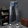 Jeans pour hommes Automne Élastique Patch Slim Fit Polyvalent Hommes Jean Style Européen Hip Hop High Street Mode Moto Denim Pantalon