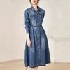 Vestidos casuales Vintage Denim para mujeres 2024 Primavera Turn-Down Collar Manga larga Vestido de mujer A-Line Mujer Camisa