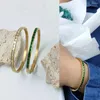 Kadınlar için Bilek Bangles Paslanmaz Çelik Takı Lüks Yeşil Beyaz Zirkon Kişilik Erkekler Moda Noel Hediyeleri