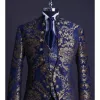 Floral Jacquard bröllopsdräkter för män med stativ krage dubbelbröst marinblå formell brudgum tuxedo jacka västbyxor 3 stycken i7oj#