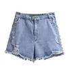 150kg Plus Taille Femmes Summer Loose Denim Shorts Déchiré Perlé Droite Pantalon à jambes larges Bleu Hanche 154cm 5XL 6XL 7XL 8XL 9XL j37F #