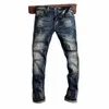 Nouvellement Designer Fi Hommes Jeans Haute Qualité Rétro Noir Bleu Stretch Slim Fit Ripped Jeans Hommes Broderie Vintage Denim Pantalon d9Jr #