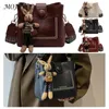 Bolsas de ombro Mulheres PU Satchel Bag com pingente alça superior alça de guitarra Hobo Sling Retro Casual Tote Bolsa Escola Trabalho