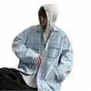 uhytgf Fake Two Piece Autumn Denim Jackets For Men Fi Youth Casual Male Outerwear Lg Sleeve Hooded Jeans Coat Man 3XL 180 T4x8#
