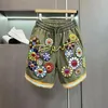 Men's Shorts Trend Embroidered Gold Thread Sunflower Loose Work Wear Sports Pants Thin Versatile Capris